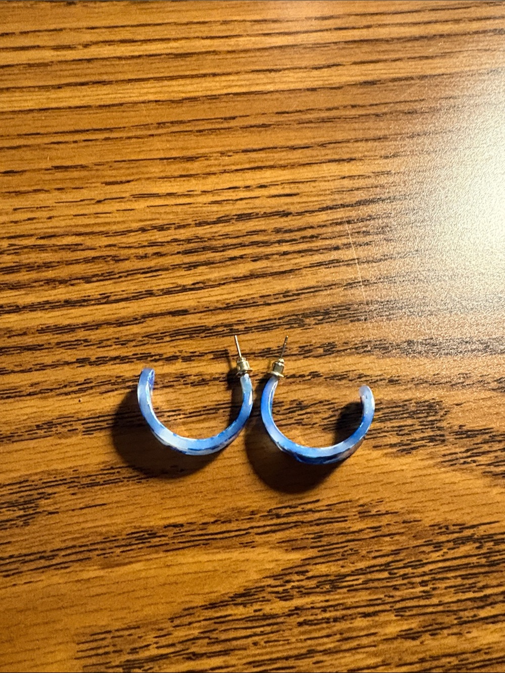 Blue Marbled Half-Hoop Earrings - Women Jewelry